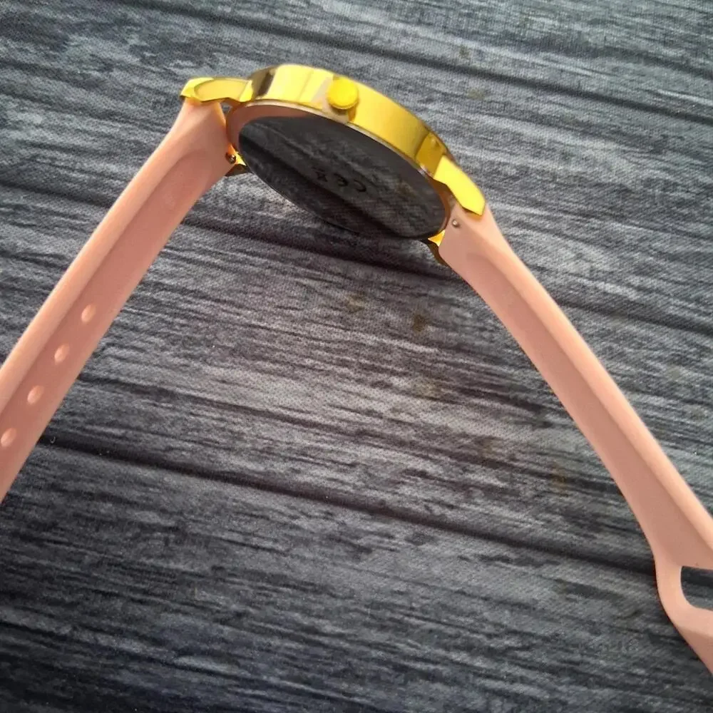 Silicone Band Floral Gold 35mm Gold & Pink Women's Watch